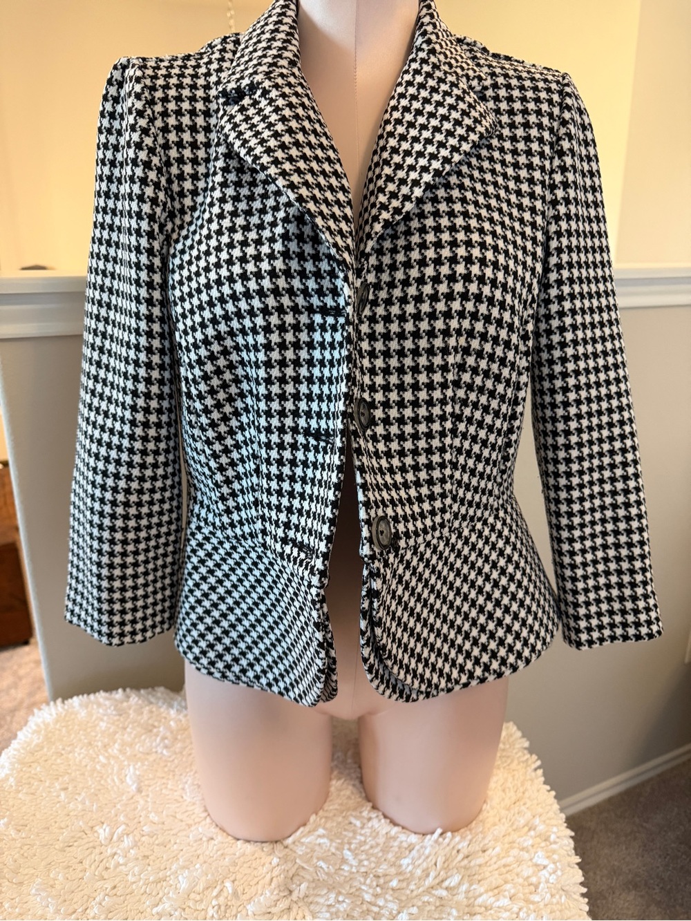 Black & White Houndstooth Peplum Blazer